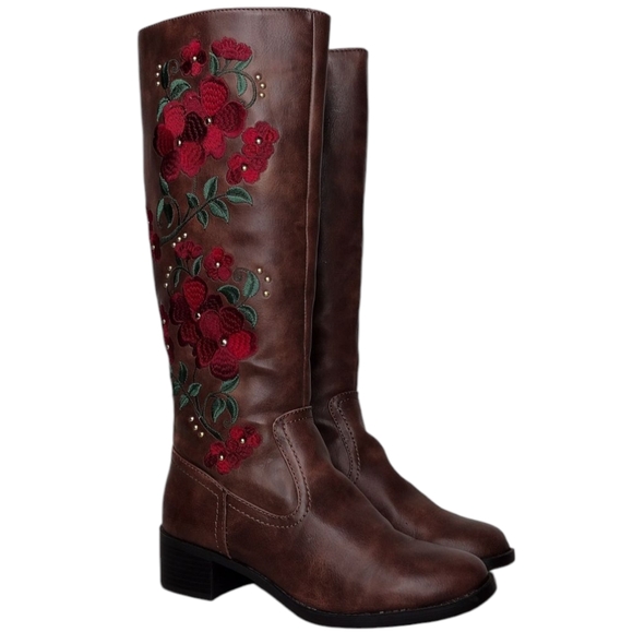 Circus By Sam Edelman Davison Leather Floral Embroidery Over The Knee Boots - Picture 1 of 16
